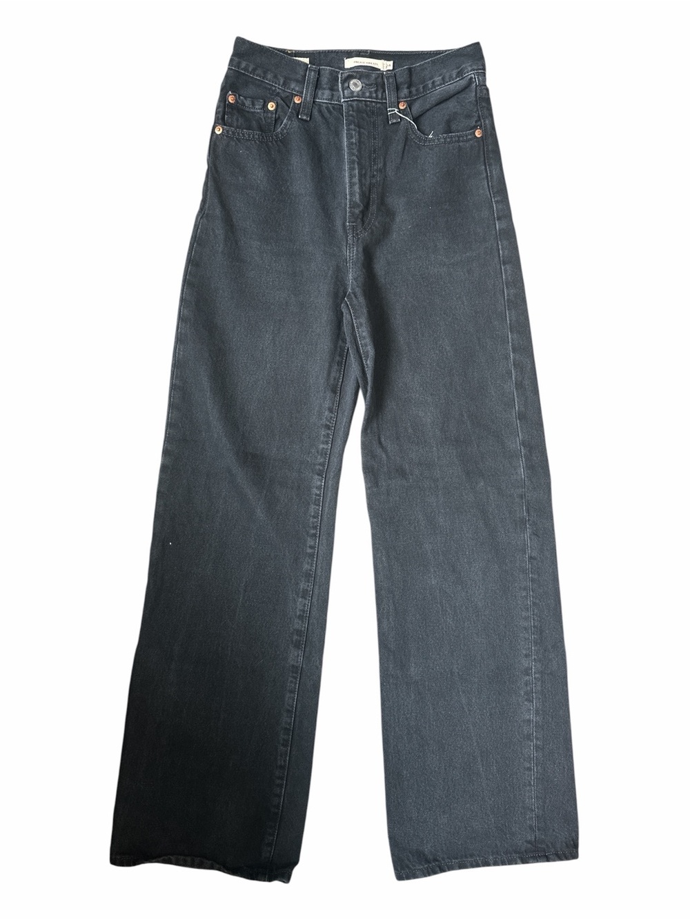 Levi’s Ribcage Wide-Leg High-Rise Jeans Black Wash Size 24 - Picture 2 of 8